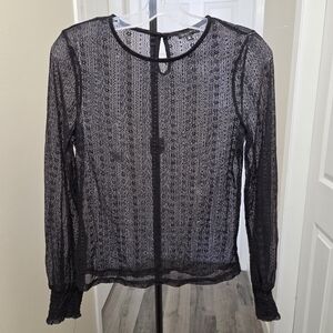 Dynamite Black Sheer Long Sleeve Lace Blouse